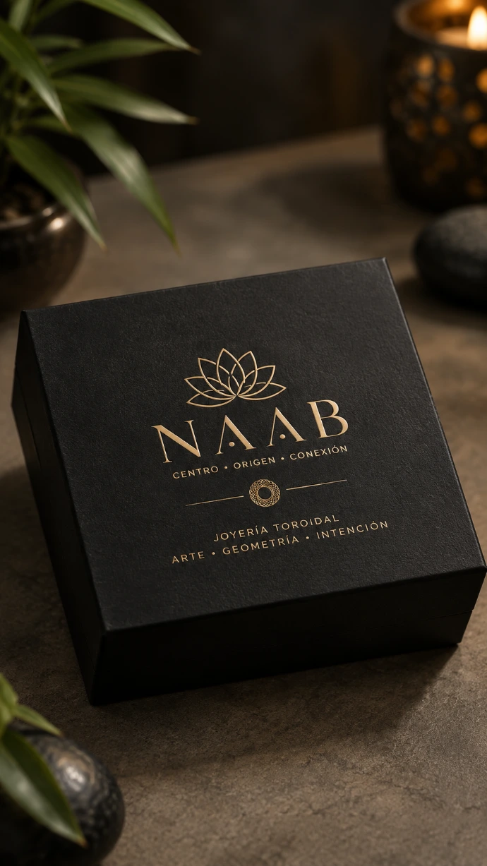Empaque de lujo NAAB para joyería artesanal Arte Toroidal"